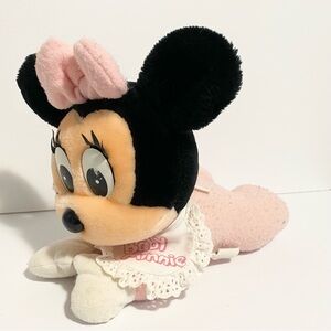 Vintage Minnie Mouse Plush Disneyland Baby Minnie Pink Laying Stuffed Animal Toy